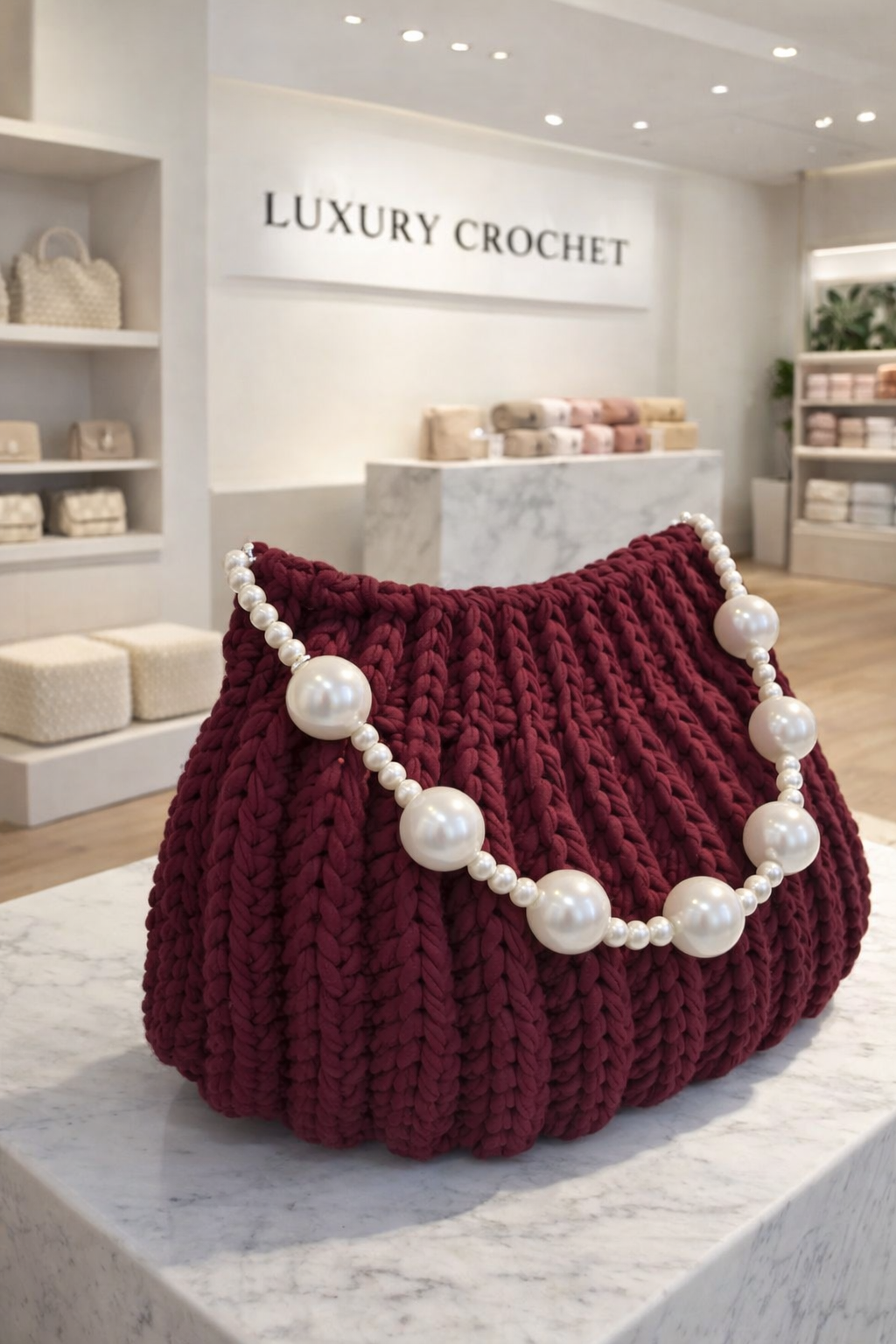 Handmade Chunky Knit Pearl Clutch Bag