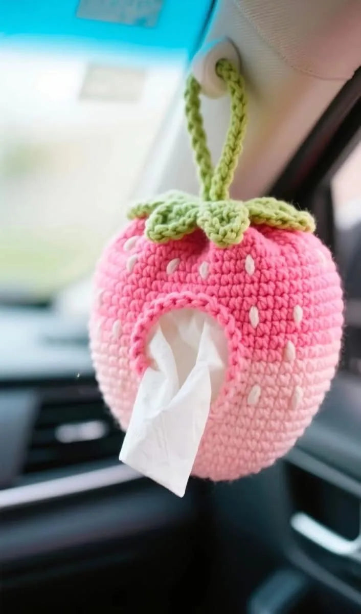 Crochet Strawberry Car tissue holder