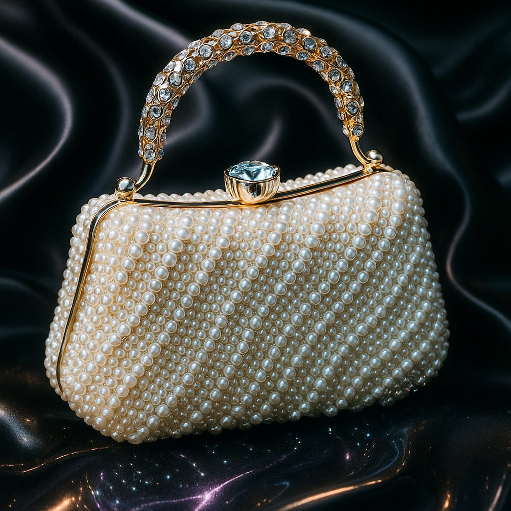 white pearls clutch