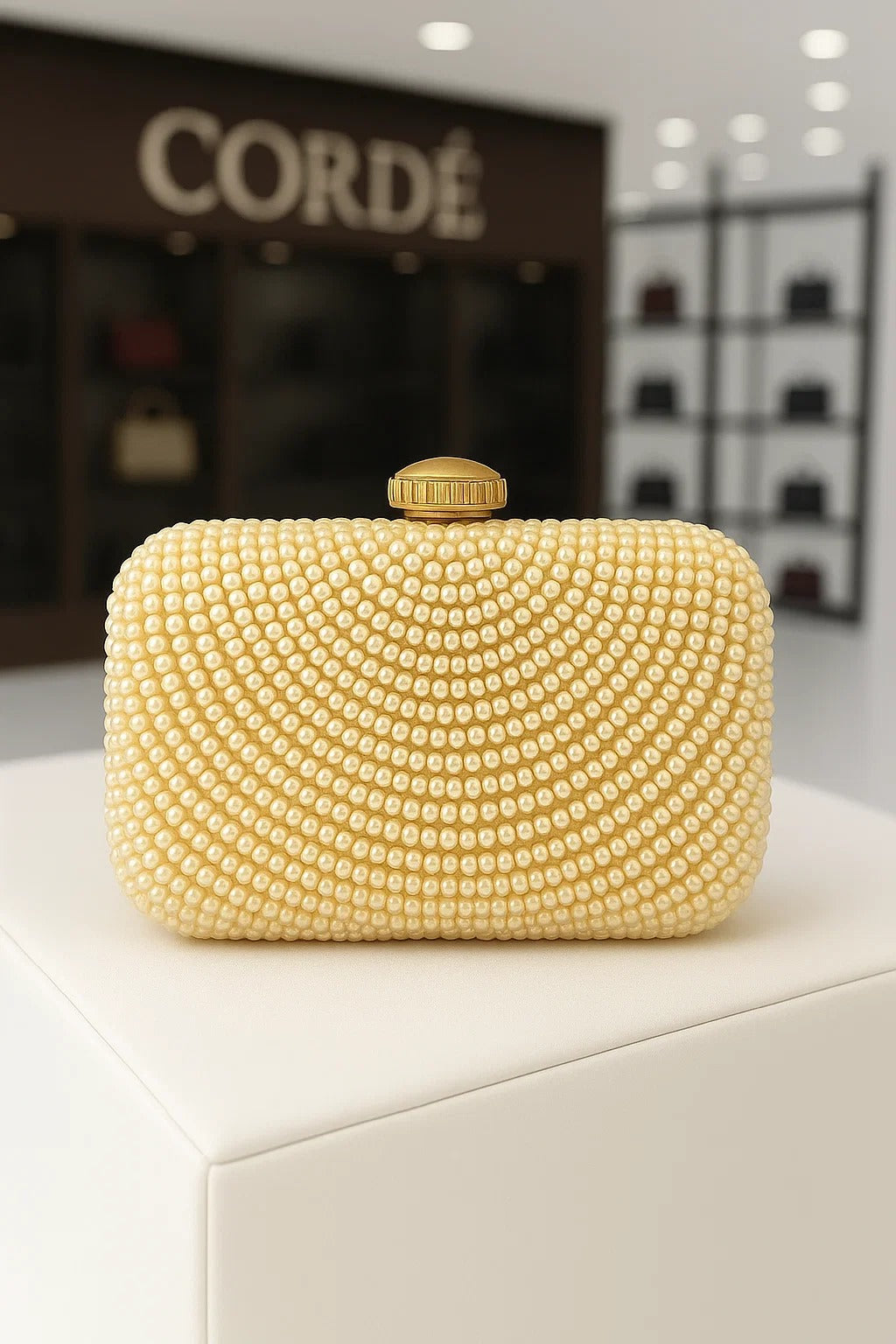 white pearls clutch