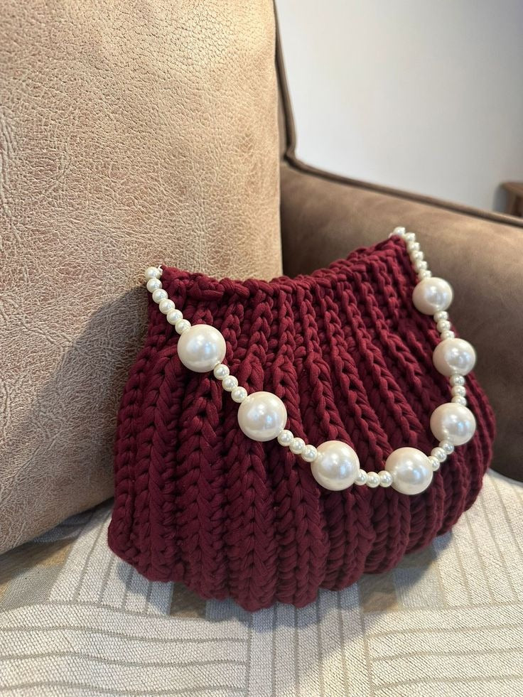Handmade Chunky Knit Pearl Clutch Bag